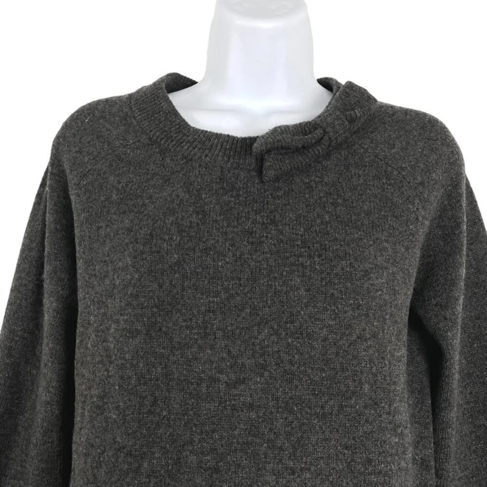Kate Spade Sweater‎ Bow Wool Gray Black Sheep Leather Elbow Patch Women's XS